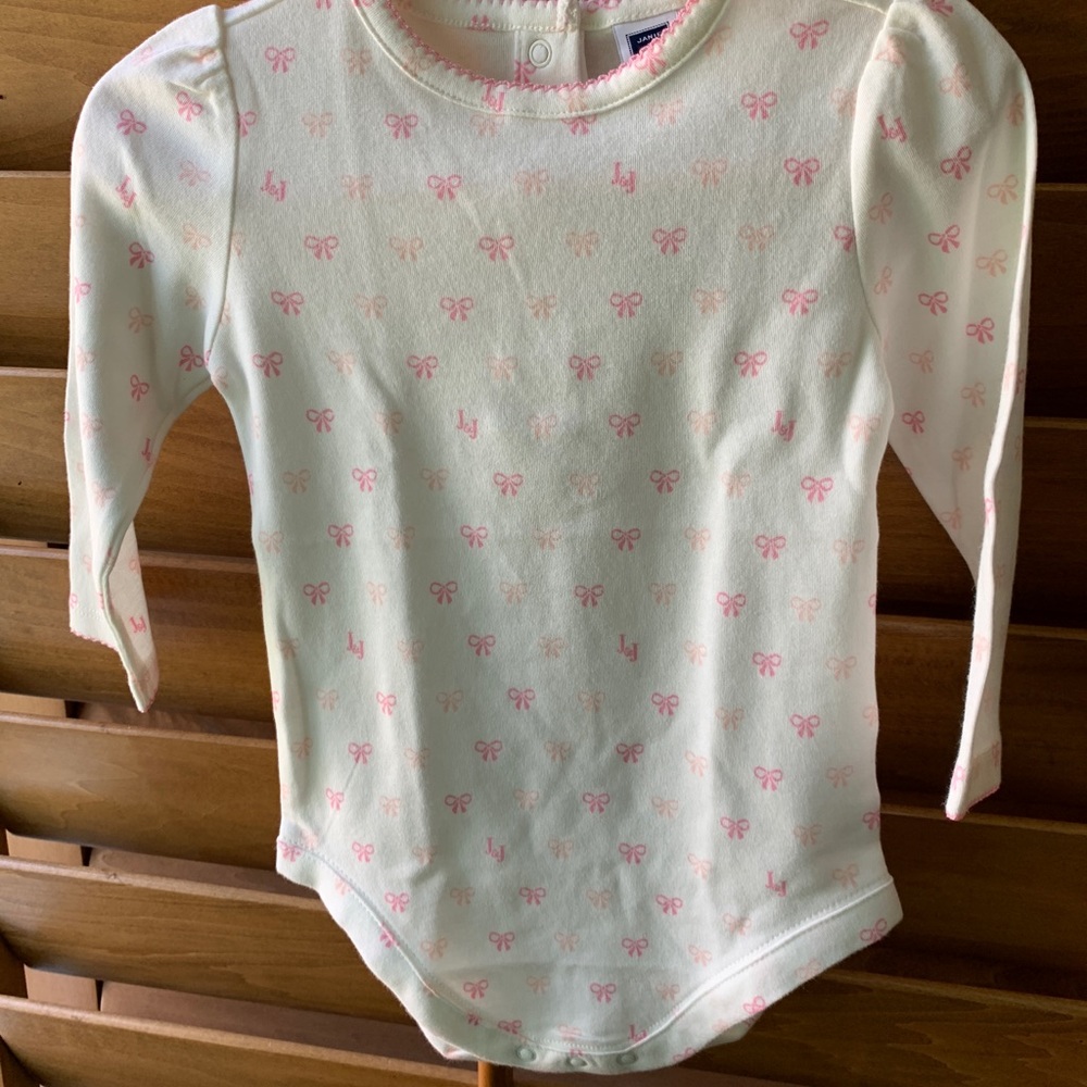 Janie and Jack Ivory Bow Print LS Bodysuit NWT